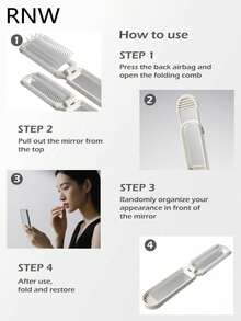 RNW 折叠旅行梳，带可拆卸镜子的旅行梳，男女通用的小型头皮按摩梳，迷你便携梳，适合放在钱包、健身房、旅行、户外造型工具 - 白色 - 查看 6