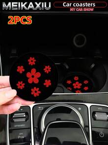 MEIKAXIU 2pcs 3D Floral Fabric Cup Mats, Car Cup Holders Coasters, Car Decor Accessories, For Women - Bubble Flowers - View 5