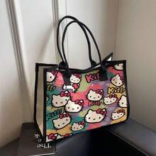 Túi đeo vai hình mèo hoạt hình chất lượng cao, túi tote vải canvas dung tích lớn dành cho học sinh, túi xách tay đi làm, túi đựng đồ cần thiết khi ra ngoài cho nữ. - Nhiều màu - Xem 4