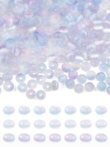 438pcs Set Imitation Cat Eye Glass Seed Beads, Round Shape, Bi-Color, Wheat/Lilac Purple/Cornflower Blue/Camel/Turquoise, Size: 4~4.5x2.5~3mm, Hole: 1.2~1.5mm - Rondelle - View 8