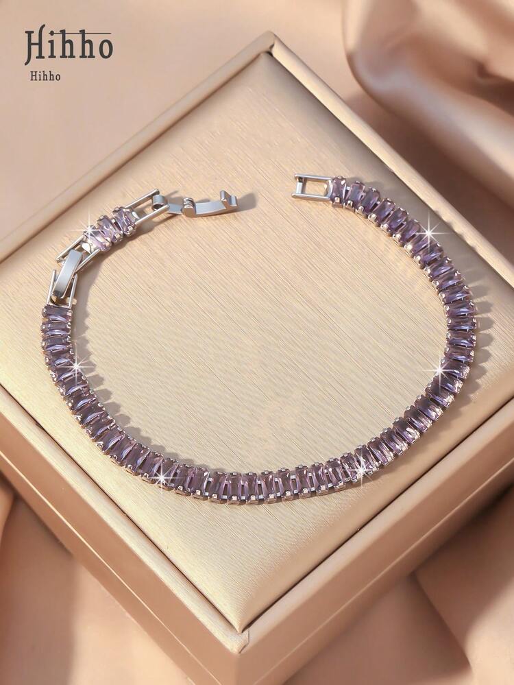 Hihho 1pc Glamorous Cubic Zirconia Decor Bracelet For Women For Dating Gift