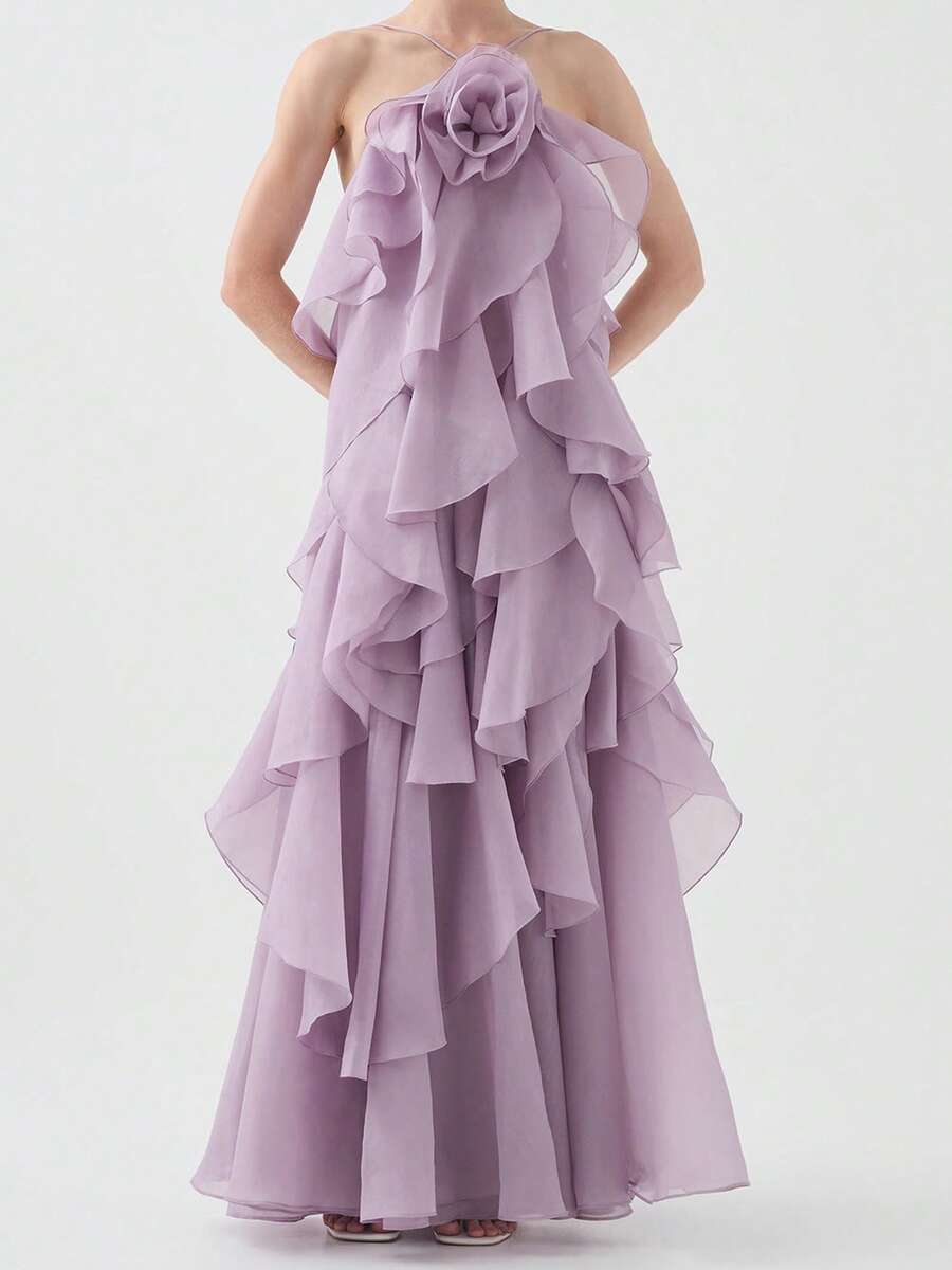 Women's Summer Casual Sleeveless Three-Dimensional Flower Suspender Dress Suitable For Party Dance Cocktail Dance - 淡紫色 - 查看 1