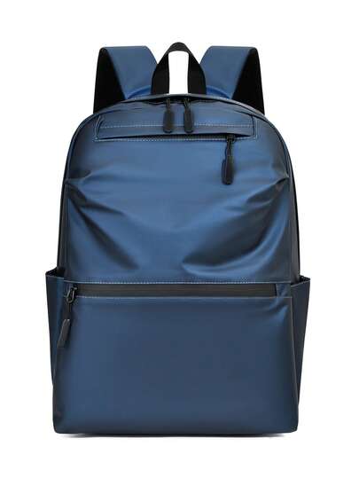 1pc Blue PU Leather Backpack, Multi-Pocket Design, Classic Daily Commute Backpack, Travel Bag, Suitable For Travel, School, Unisex, Large Capacity, High-Quality Commuter Bag, Fashionable And Minimalist Design