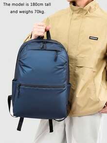 1pc Blue PU Leather Backpack, Multi-Pocket Design, Classic Daily Commute Backpack, Travel Bag, Suitable For Travel, School, Unisex, Large Capacity, High-Quality Commuter Bag, Fashionable And Minimalist Design - Blue - View 5