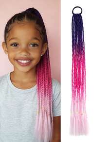 1pc 22" Rainbow Colored Braided Ponytail Wig With Elastic Band, Suitable For Girls