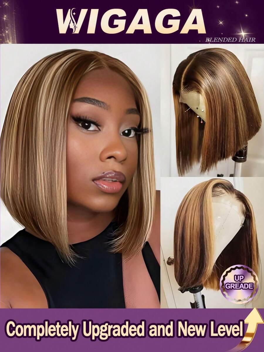 32英寸13x4蕾丝前假发和5x5高清蕾丝闭合假发，200%密度，即戴即用，无需胶水，直发，预先拔毛漂白发结，直发，无需胶水，真人前额发，4/27蜂蜜金，女士款 - SP4/27 - 查看 1