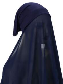1pc Instant Hijab Women's Solid Color Breathable Chiffon Convenient Muslim Headscarf,Beach,Holiday - Navy Blue - View 3