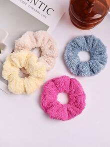 4个纯色多功能毛绒发圈，女士冬季款 - 彩色 - 查看 4