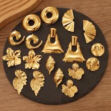 Bộ 10 khuyên tai nữ màu vàng hình học, thích hợp đeo hàng ngày, nhiều kiểu dáng khác nhau được gửi ngẫu nhiên, không có bao bì. - Vàng - Xem 28