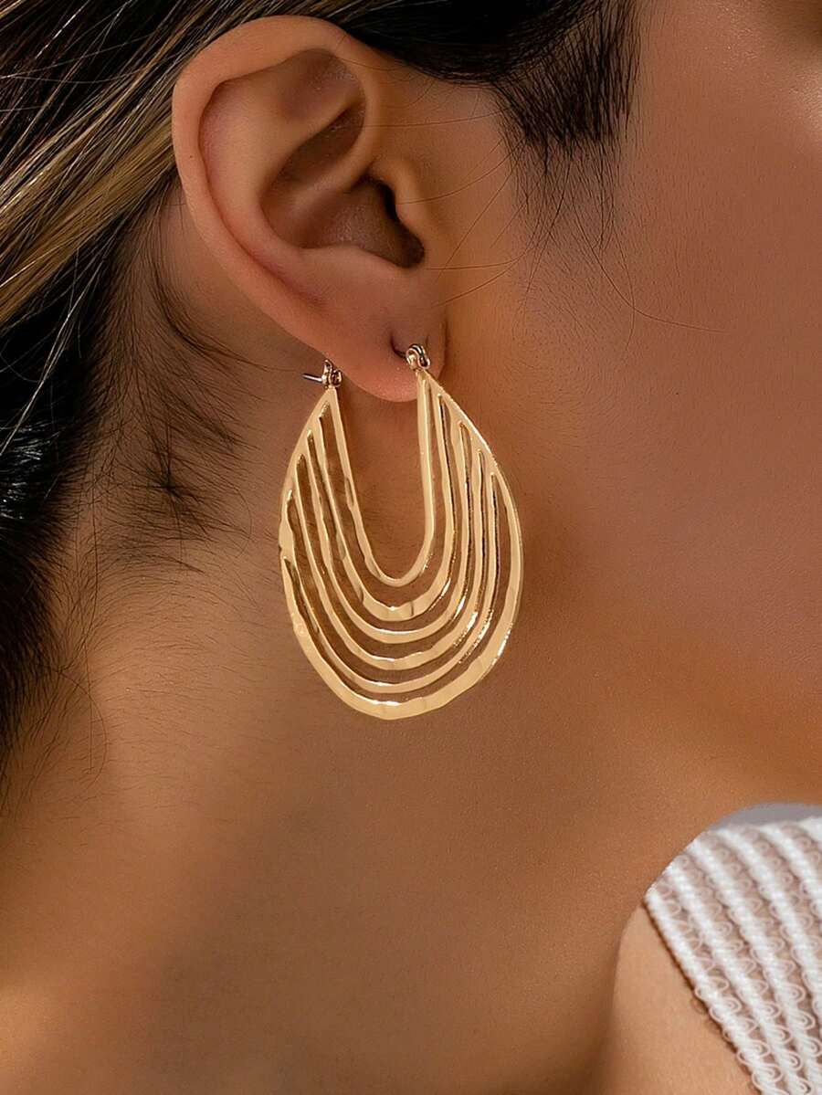 1 Pair Women's Exaggerated Fashion Elegant U-Shaped Geometric Earrings, Suitable For Daily Wear - Yellow Gold - View 1