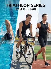 LEOPATRIX 男士铁人三项连体服，适合铁人三项运动的骑行、游泳、跑步一体式服装 - 黑色 - 查看 2