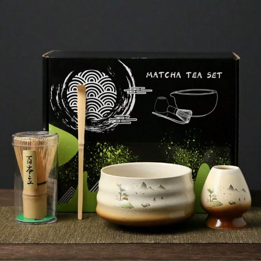 1pc/4pcs Matcha Tea Set, Includes Matcha Bowl, Matcha Whisk, Matcha Cup, Stirrer, Tea Spoon, Tea Bowl Set, Matcha Preparation Tools, Dessert & Beverage Making Tools, Japanese Gift Box, Matsushiro Matcha Stirring Set, Gift For Matcha Enthusiasts - Multicolor - View 1