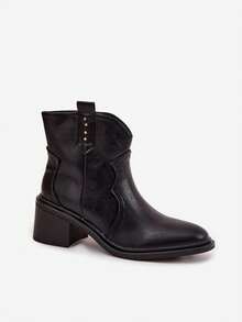 Stivaletti alla caviglia da donna in pelle sintetica con tacco massiccio, con cerniera, isolati, stabili e confortevoli, ideali per stili quotidiani ed eleganti, colore nero - nero - Visualizzare 3