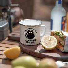 1个趣味猫咪搪瓷咖啡杯，12盎司，可重复使用，送给爱猫人士的礼物，独特的猫咪图案，仅限手洗，无需电源，适合露营和篝火，个性化晨间咖啡杯 - 白色 - 查看 5