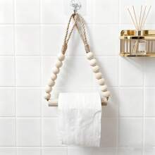 1/2pcs Rustic Paperless Tissue Paper Towel Holder - Natural Wood Bark Bathroom Shelf, Rope & Wooden Ball System, Farmhouse Style Bathroom Accessory (Compatible With Roll Paper), Tissue Box - Multicolor - View 7