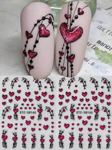 2pcs 5D Stereoscopic Heart Nail Stickers, Valentine's Day Red Heart Line Doodle Nail Art Stickers, New Year Nail Art Supplies, Wedding Nail Jewelry Decorations - 彩色 - 查看 1