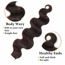 Body Wave Tape In Hair Extensions Real Human Hair 20pcs Tape Ins Human Hair Extensions Dark Hair Tape In Soft Skin Wet And Invisible - S2 - View 5