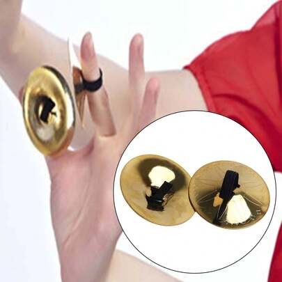 1 Pair/2pcs Gold-Plated Finger Cymbals, Belly Dance Finger Cymbals, Dancer Party Finger Cymbals