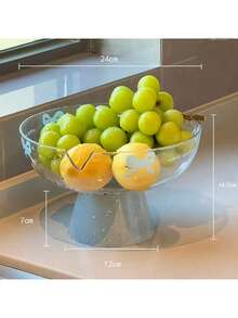 Premium Luxury Style Plastic Fruit Bowl With Lid, Creative High-End Fruit Plate, Suitable For Living Room Coffee Table, Home Kitchen, Large Food Contact Bowl - Blue 1pc - View 8