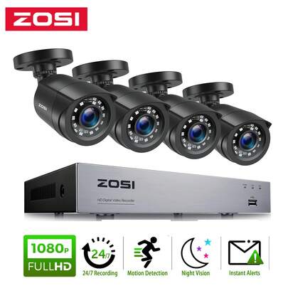  ZOSI 8 Channel 5MP-Lite Home Camera Security System, 4 Wired 1080P Full HD Outdoor Surveillance Cameras, 80ft Night Vision, No HDD