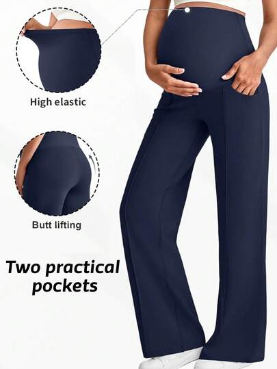 1-PC Women's Maternity Pants With Pockets, Featuring An Elastic Waistband That Won't Constrict The Belly, And Dual Pockets For Convenient Carrying. The Straight-Cut Pants With A Stitched Belly Area Adopt A U-Shaped/Fully Wrapped High-Elasticity Belly Support Design, Made Of High-Elasticity Fabric. It's A Great Choice For Yoga, Exercise, Jogging, Fitness, And Sports
