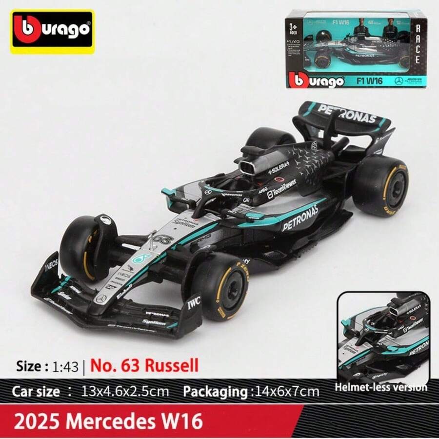 Burago 1:43 比例 2025 梅赛德斯 W16 一级方程式赛车合金模型，精致高仿真 F1 收藏模型 - 普裝63號 - 查看 1