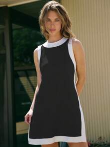 Women's Color Block 2 Piece Set Casual Short Sleeve Pullover Top Matching Shorts With Pockets - màu đen - Xem 1