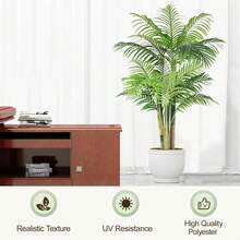 Palmera artificial de triple caña dorada de 1,2 m de alto (juego de 2), ideal para decoración de interiores y exteriores, oficinas, casas grandes y espacios tropicales (resistente a los rayos UV). - Verde - Ver 6