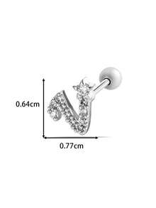 Toppiercing 1件铜锆石26个英文字母耳钉，不锈钢杆耳骨穿孔耳环