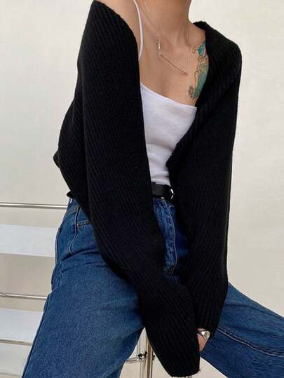 1pc Knitted Solid Color Sleeved Shawl, Fashionable Multifunctional Scarf, Sun Protection Shawl, Air-Conditioned Room Neck Warmer, Camisole Dress Outerwear, Warm And Windproof, Short Jacket Top, Yoga And Dance Jacket