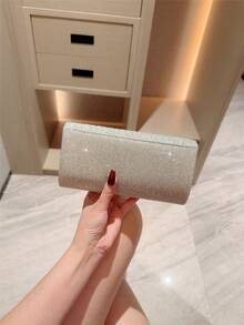 Shiny Evening Clutch Bag, Women's Evening Bag, Envelope Handbag, Large Wedding Party Prom Bag, Mini Flap Square Metallic Sequin Formal Dress Clutch, Suitable For Teenagers, Ladies, Socialites, Career Women For Weddings, Bridesmaids, Parties, Christmas, Halloween Balls, Birthday Gifts, Receptions, Workplaces And Other Occasions - Silver - View 7