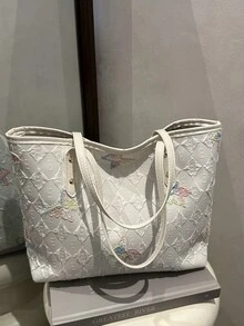 1件装女士时尚优雅撞色奢华约会/购物手提包，便携多功能大容量单肩包，适合旅行、户外活动 - 白色 - 查看 10