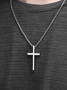 1pc Minimalist Stainless Steel Cross Necklace, Suitable For Men To Wear In All Occasions - Pendant Necklace - View 7