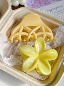 2个/1个女士黄色网状花朵发爪夹，时尚发饰，优雅简约纯色发爪，适合日常、休闲、派对、海滩、度假、发型设计、洗发、化妆、服装配饰，秋冬春夏皆宜 - 彩色 - 查看 4