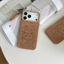 Customized Soft Leather Phone Case With Line Art Design, Compatible With IPhone 17/16/15/14/13/12/11 Pro Max And Plus Series, Lens Protection, Anti-Fall And Wear-Resistant, UV Printing Technology, Handwritten Brush Style, Perfect Gift For Birthday And Anniversary - Khaki - View 5