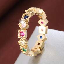 1pc Fashionable Geometric Arrangement Design Cubic Zirconia Women Ring - Multicolor - View 29