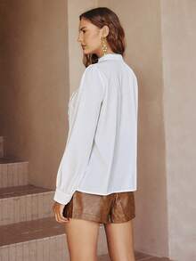 Women's Spring New Lace Trim Front Button Elegant Long Sleeve Blouse - White - View 6