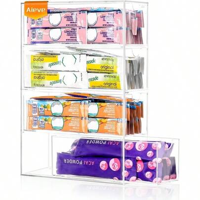 Drink Packet Organizer, Drink Packet Holder With Removable Divider, Flavor Packet Organization Container Kitchen Organizers And Storage 6 Compartments
