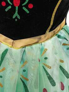 Bộ 4 món cho bé gái: Váy in hoa màu xanh lá cây, tóc giả, vương miện, đũa phép, túi xách, trang phục hóa trang Giáng sinh, Halloween, lễ hội cho trẻ em. - màu xanh lá - Xem 7