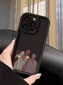 Hijabi Sisters Minimalist Back View Art Pattern Phone Case, Pattern Phone Case, Creative Personalized High-End Middle Eastern Red Pattern Slogan Design, Black Frosted Texture Full Coverage Protective Dustproof Waterproof Soft Case, Compatible With IPhone 17/16/15/14/13/12/11/Pro/ProMax/X/XR/XS/XSMAX/7/8/PLUS And Galaxy Models, Ideal Gift For Friends, Family, Couples On Birthdays And Festivals - Black - View 5