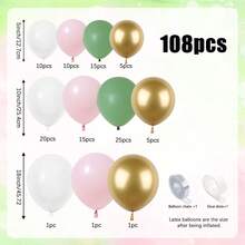 108pcs Pink & Green Party Balloon Set, Includes Mint Green, Pink, Gold, And White Balloons, Suitable For Gender Reveal, Birthday, Baby Shower, Boho Style, Theme Parties, Bridal Shower, Engagement - Multicolor - View 7