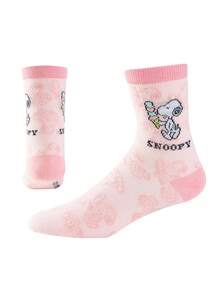 1雙 SNOOPY SOCK 圖案女款中筒運動襪，可愛卡通設計，休閒百搭船襪 - 彩色 - 查看 4