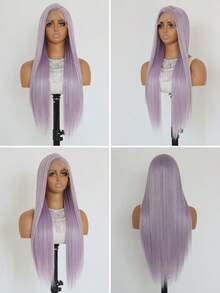 Purple Glueless Lace Front Wig | Long Straight Pre-Plucked Natural Hairline - Lavender Purple - View 6