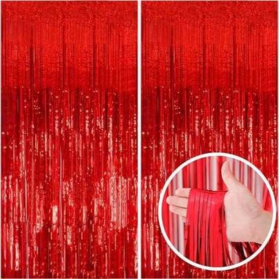1/2pcs Shiny Red Metallic Tinsel Curtain, Party Decor Tassel Fringe Curtain, Foil Fringe Curtain, Wedding Party Decor, Bridal Shower Favor, Birthday Party Backdrop, Gender Reveal Party Supplies, Holiday Celebration, Home Decor, Hanging Decor, Photography Backdrop, Anniversary, Festival Party Decoration