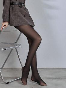 1pc 150D Black Sheer Pantyhose, Fashionable Everyday Essential - Black - View 7