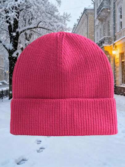 1ps White Knit Cuffed Beanie Hats For Women Winter Fur Knitted Caps Soft Slouchy Warm Snug Snow Ski Running Unisex Adult Knit Hat