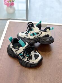 1 Pair Unisex Breathable Mesh Casual Sneakers, Soft Sole Non-Slip Infant Walking Shoes, Fashion Versatile Student Running Shoes, Lightweight Chunky Sneakers, Suitable For Spring And Autumn - Black - View 6