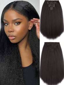 14-24 Inch Yaki Straight Clip-In Hair Extensions, Black, Double Wefted, Suitable For African American, 7pcs/Set - Multicolor - View 3