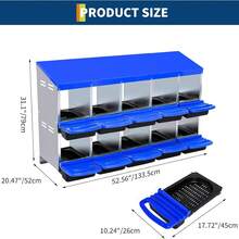 Chicken Nesting Boxes, 6/810-Compartment Metal Chicken Nesting Box  Removable Tray, Ventilation Holes, Easy Egg Collection, Rustproof Galvanized Steel - Blue - View 15