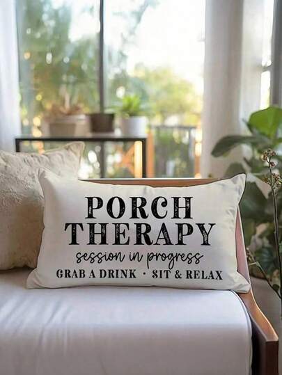 1pc, Contemporary Linen Throw Pillow Cover, Machine Washable, Zipper Closure, Woven Decorative Cushion Case For Various Room Types, Outdoor Country Style Porch Therapy Design For Garden Patio Decor,Fall Decor,Autumn Decor,Room Decor